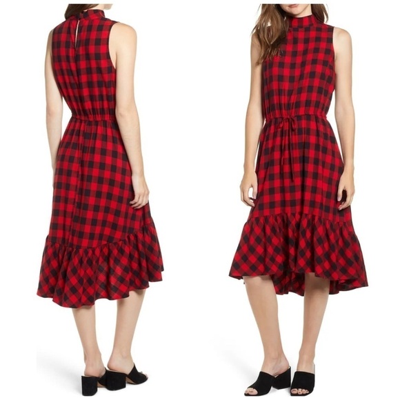BP Ruffle Hem Plaid Midi Dress XXS Buffalo Check - Picture 1 of 10